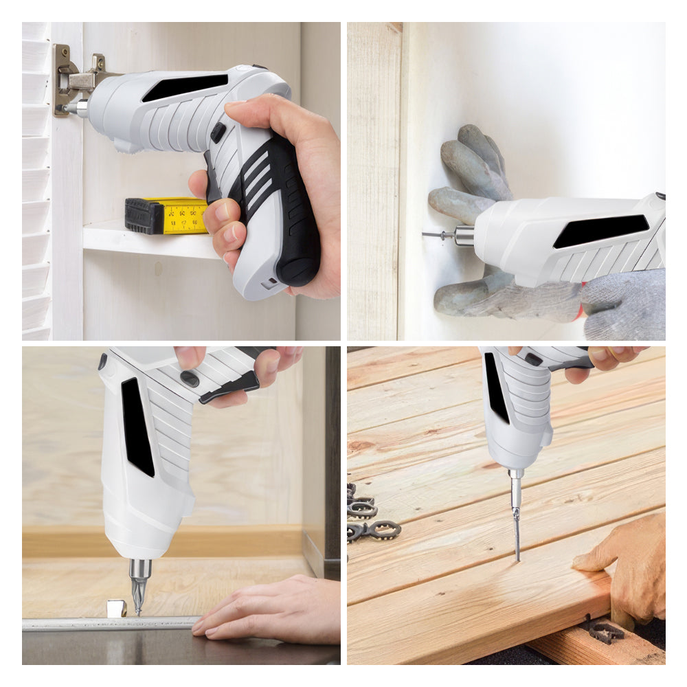4.2V Cordless Electric Screwdriver Set with 10 Magnetic Bits, White