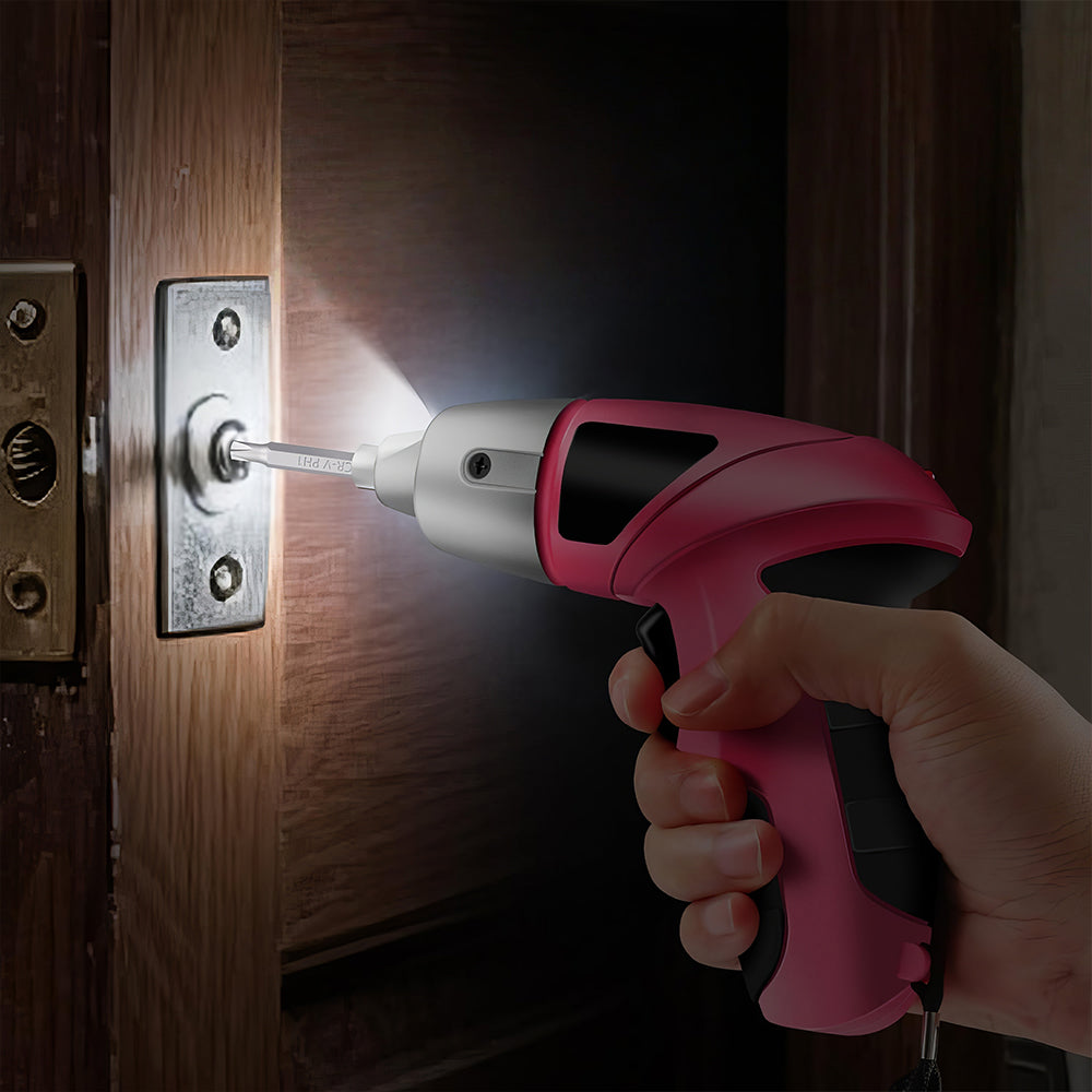 Pink Cordless Electric Screwdriver 3.6V with 24-Piece Bit Set & LED Light