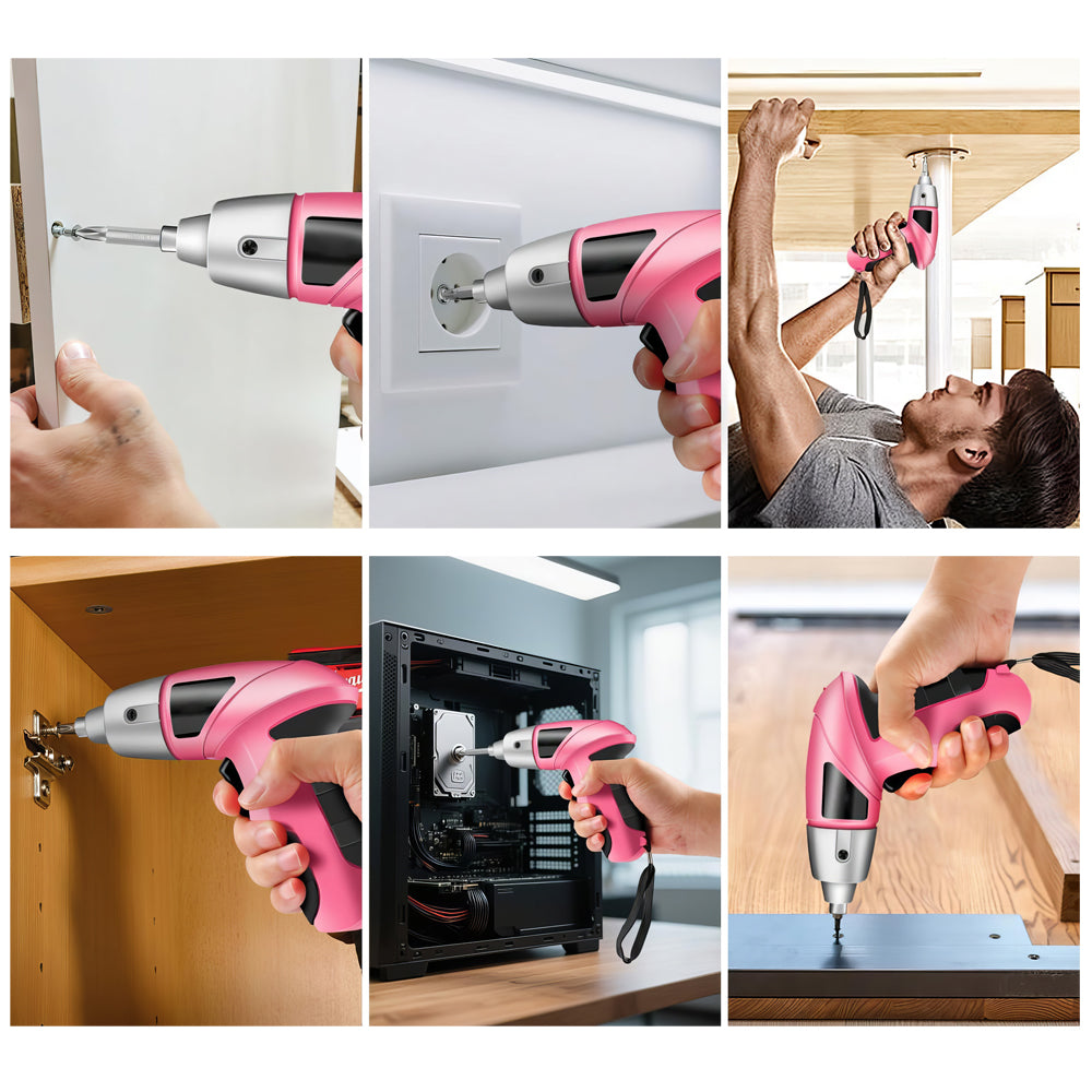 Pink Cordless Electric Screwdriver 3.6V with 24-Piece Bit Set & LED Light