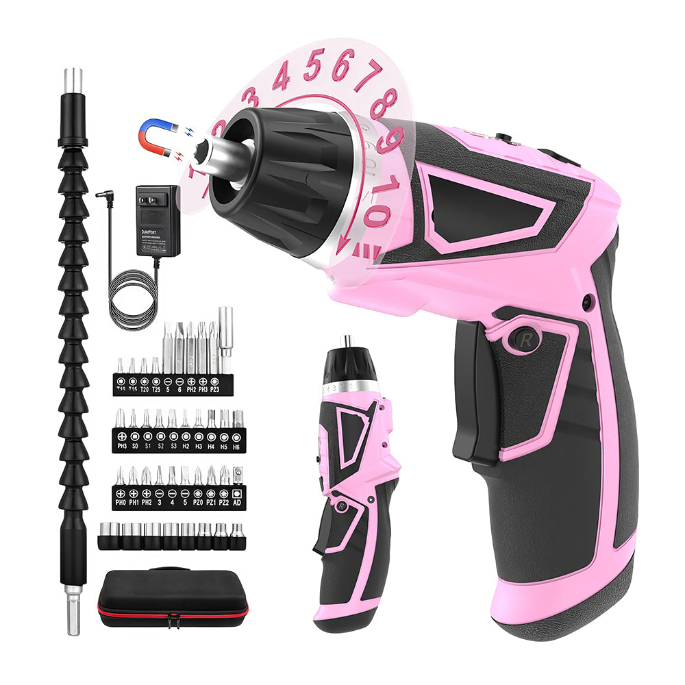 8V Cordless Electric Screwdriver Set, 10Nm Torque, LED, 34-Piece Kit