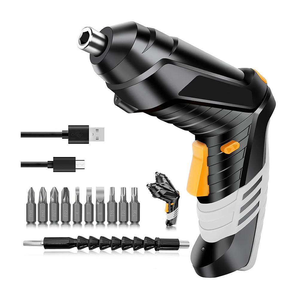 4.2V Cordless Electric Screwdriver Set with 10 Magnetic Bits, White