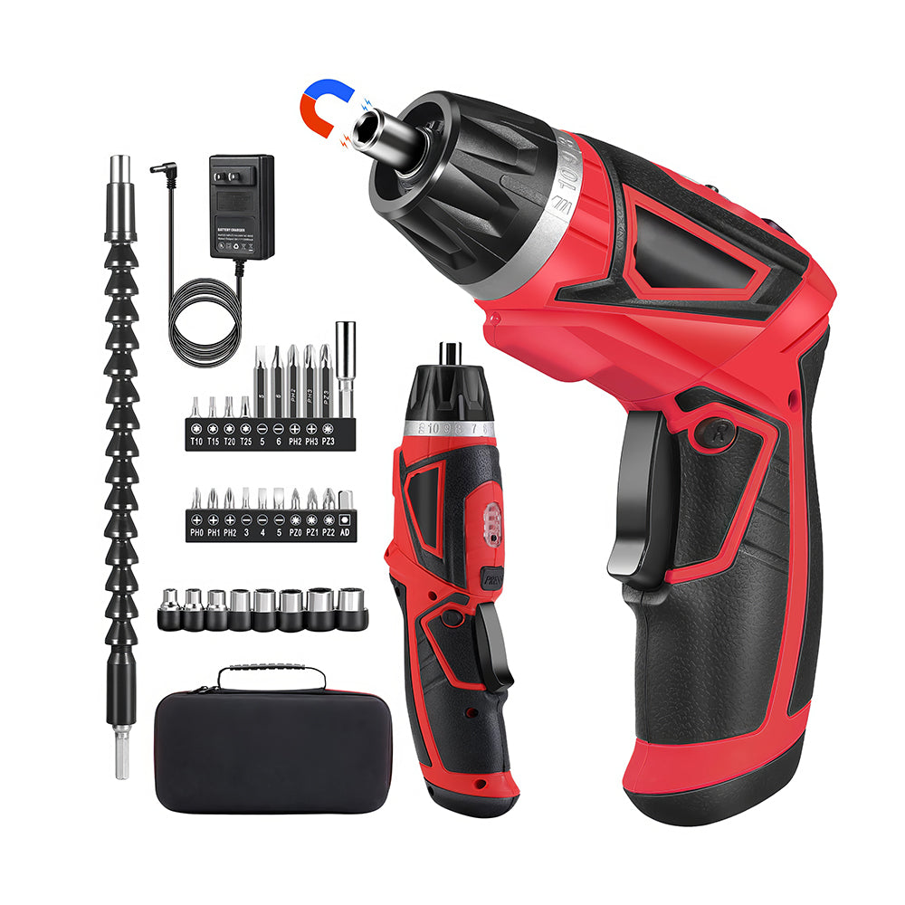 8V Cordless Electric Screwdriver Set, 10Nm Torque, LED, 34-Piece Kit