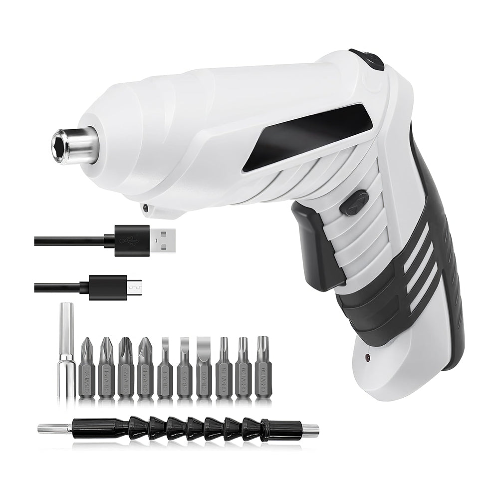 4.2V Cordless Electric Screwdriver Set with 10 Magnetic Bits, White