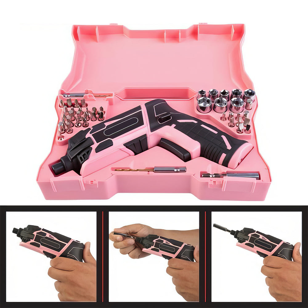 4V Cordless Electric Screwdriver Drill Set with 45 Accessories & LED Light
