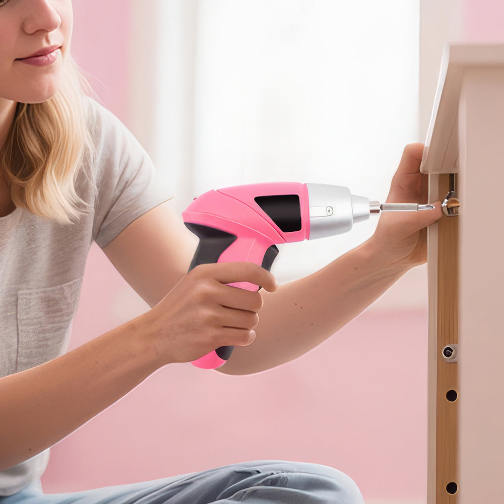 3.6V Cordless Electric Screwdriver Set, 28-Piece Pink USB-Rechargeable