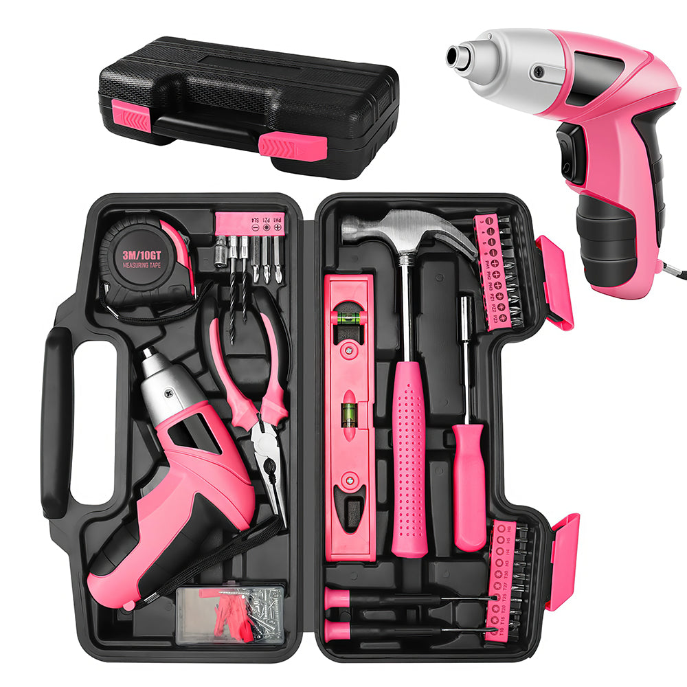 Pink Cordless Electric Screwdriver 3.6V with 24-Piece Bit Set & LED Light