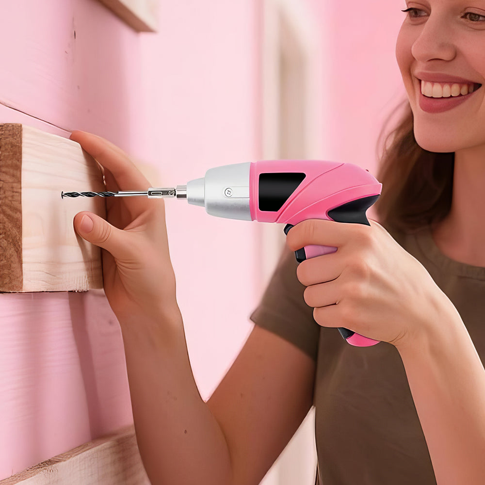 3.6V Cordless Electric Screwdriver Set, 28-Piece Pink USB-Rechargeable