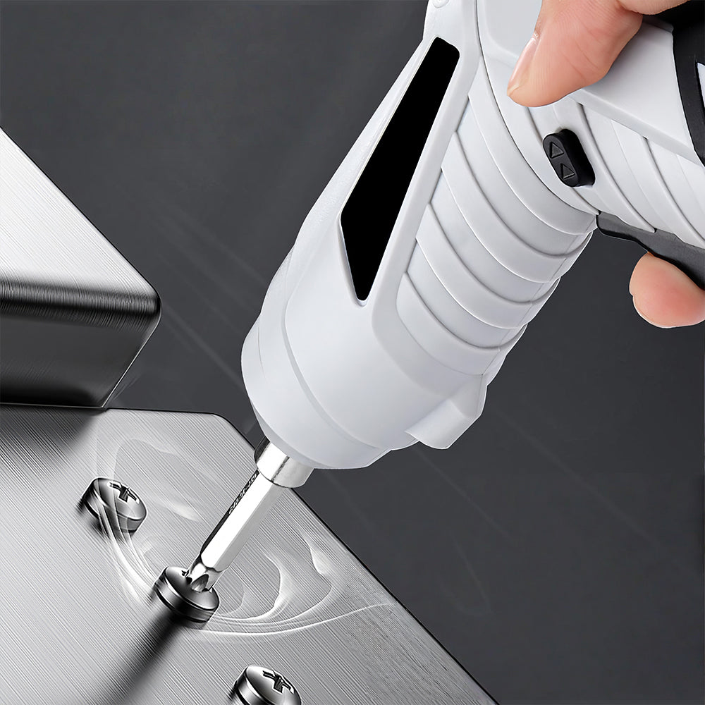 4.2V Cordless Electric Screwdriver Set with 10 Magnetic Bits, White