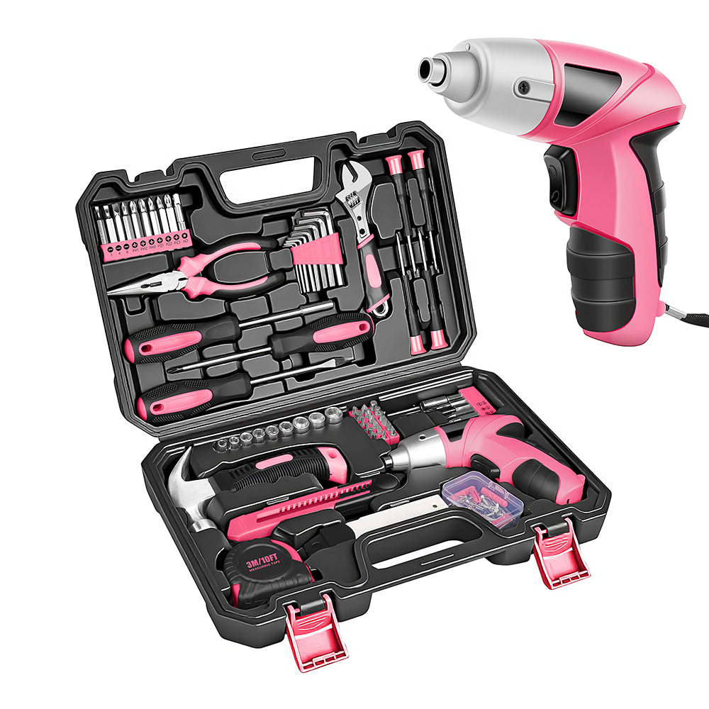 Pink Cordless Electric Screwdriver 3.6V with 24-Piece Bit Set & LED Light