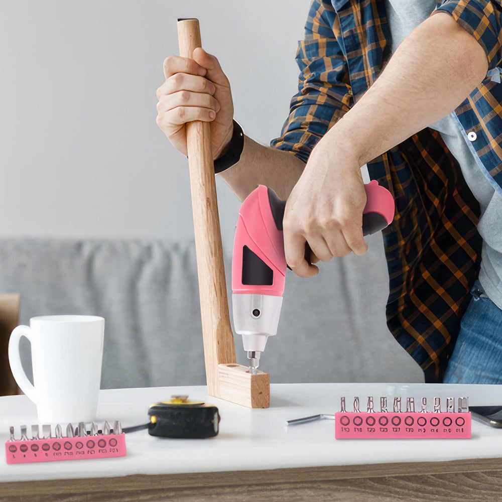 3.6V Cordless Electric Screwdriver Set, 28-Piece Pink USB-Rechargeable