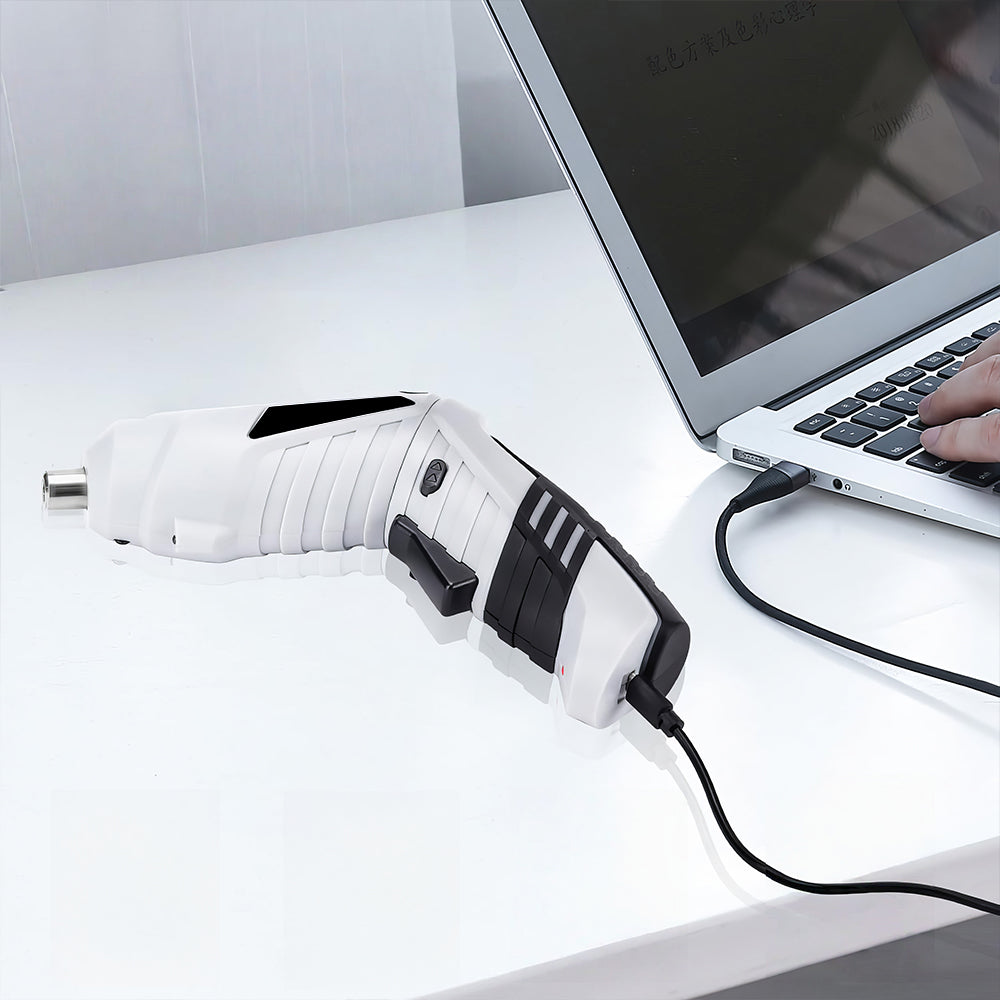 4.2V Cordless Electric Screwdriver Set with 10 Magnetic Bits, White